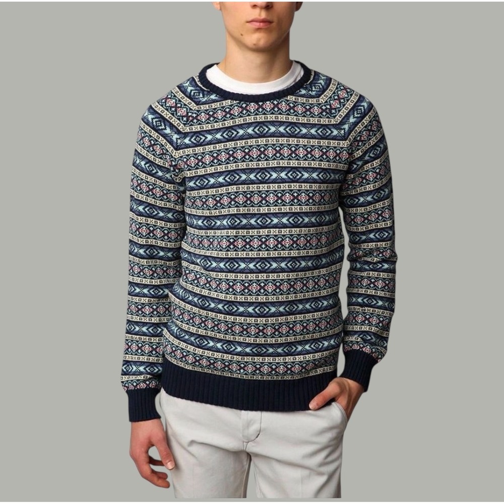 Urban Outfitters CPO Fair Isle Sweater Mens Medium Blue Multi Color Cotton Knit